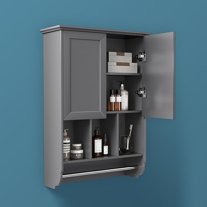 Bathroom Wall Cabinet with Towel Bar,Wooden Medicine Cabinet Adjustable Shelves,23x32 Inch Kitchen Cabinet,Over Toilet Storage Cabinet for Bathroom,Kitchen,Laundry