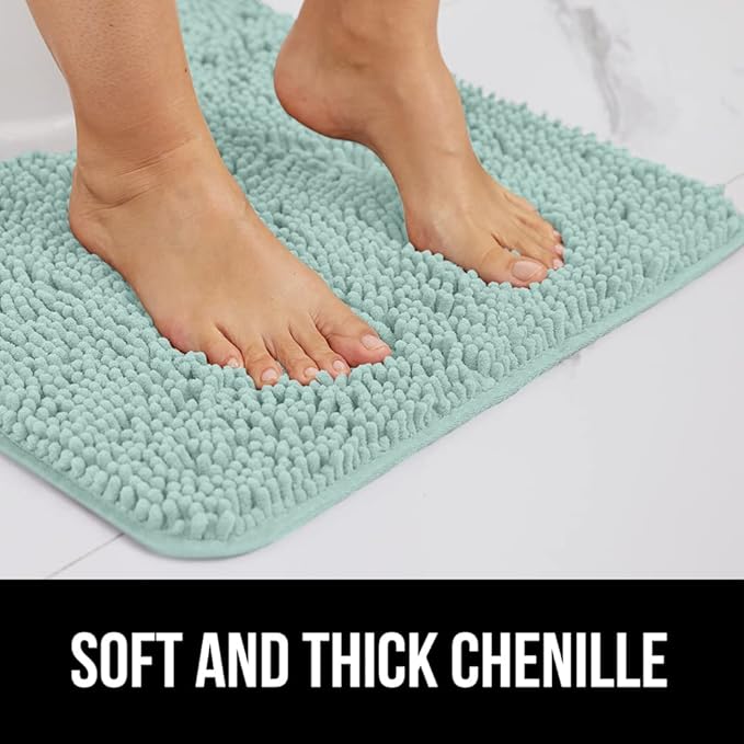 GORILLA GRIP Bath Rug Mat 48x24, Soft Absorbent Chenille, Quick Dry Microfiber Mats, Rubber Backing Washable Shower Floor Rugs, Bathmat Runner, US Designed Bathroom Home Decor Accessories Seablue