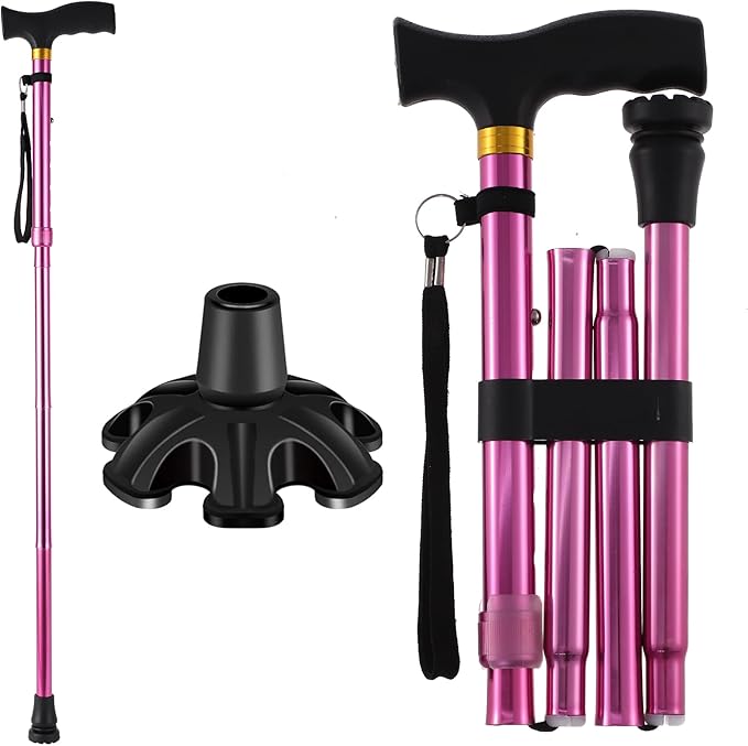 Walking Cane LIXIANG Cane for Man/Woman | Mobility & Daily Living Aids | 5-Level Height Adjustable Walking Stick | Comfortable Plastic T-Handle Portable Walking Stick Folding Cane