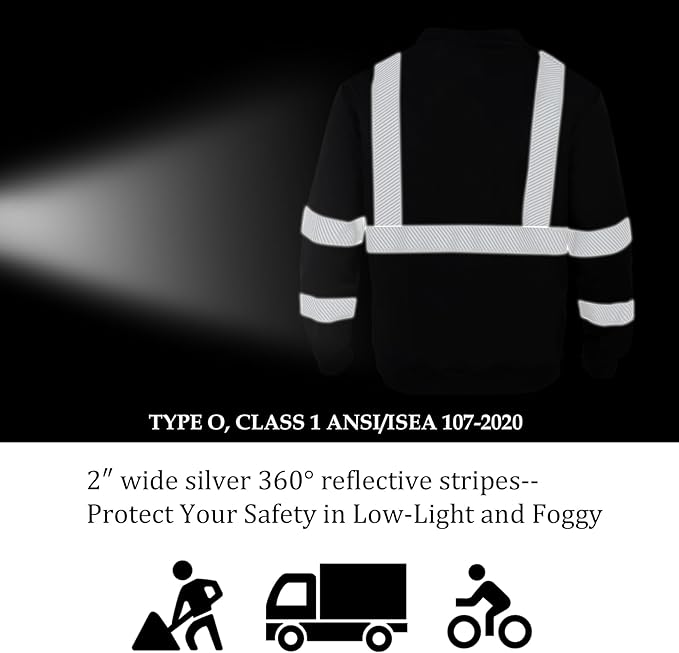 VENDACE Hi Vis Safety Sweatshirts for Men Reflective ANSI Class 3 High Visibility Construction Work Crew Sweatshirt No Hood
