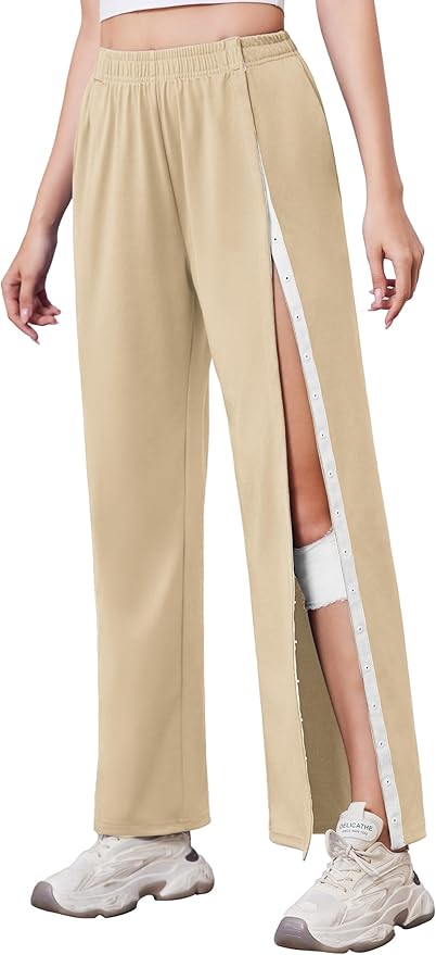 Deyeek Tear Away Pants for Women Side Slit Snap Sweatpants Loose Fit Post Surgery Casual Adaptive Clothing with Pockets