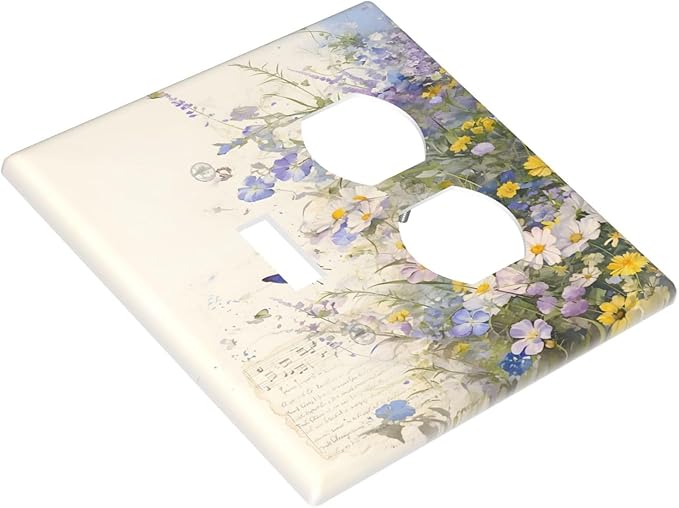 Decorative Outlet Covers Purple Flower Butterfly Yellow Daisy 2 Gang Duplex Light Switch Cover Plate Gfci Wall Plate Plug Switch Plate Covers for Bathroom Decor