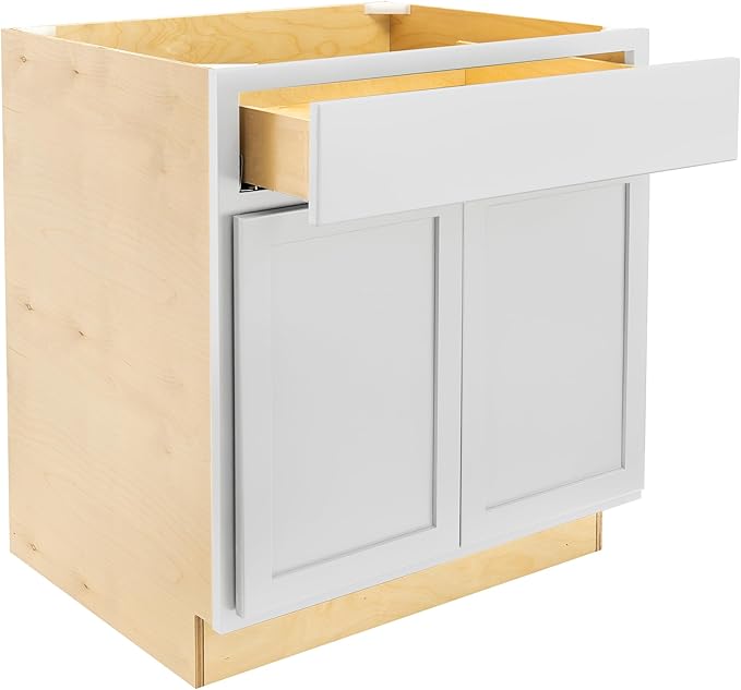 Quicklock RTA (Ready-to-Assemble) | Base Kitchen Cabinets - Shaker Style | Made in America (Pure White, 27" Wx34.5 Hx24 D Base)