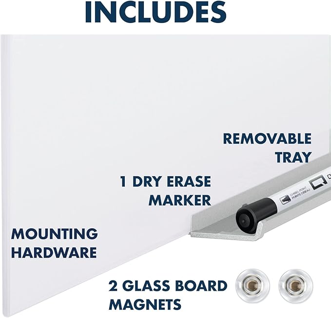Quartet Magnetic Dry Erase Board, 48" x 36" Glass White Board for Wall, Frameless, InvisaMount, White (Q25F01IMW)
