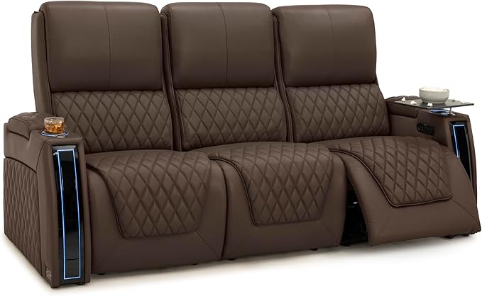 Seatcraft Apex Zero-Gravity CoolZero Italian Leather Home Theater Seating, Powered Headrest, Powered Lumbar, Powered Recline, Row of 3 Sofa, Brown