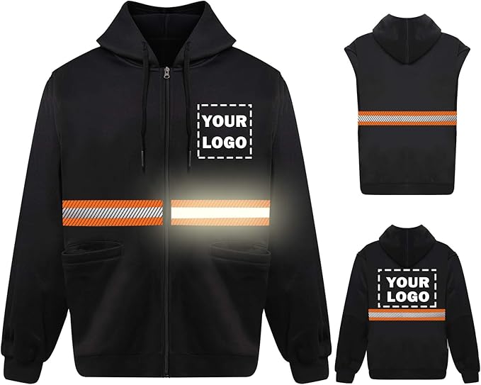 YOWESHOP High Visibility Reflective Safety Hoodie Jacket With Removable Sleeves Hi Vis Outdoor Protective Workwear Unisex