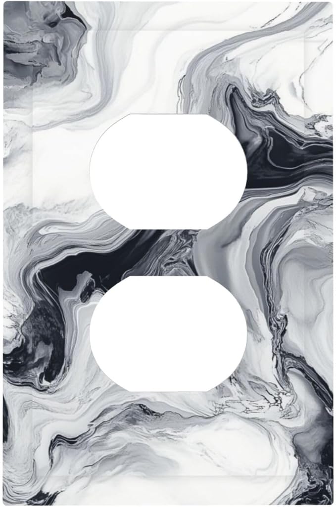 Abstract Marble Ink Texture Grey Marble Print Outlet Covers 1 Gang Duplex Light Switch Cover Decorative Switch Plates Electrical Receptacle Faceplate Wall Plate for Bathroom Kitchen Decor