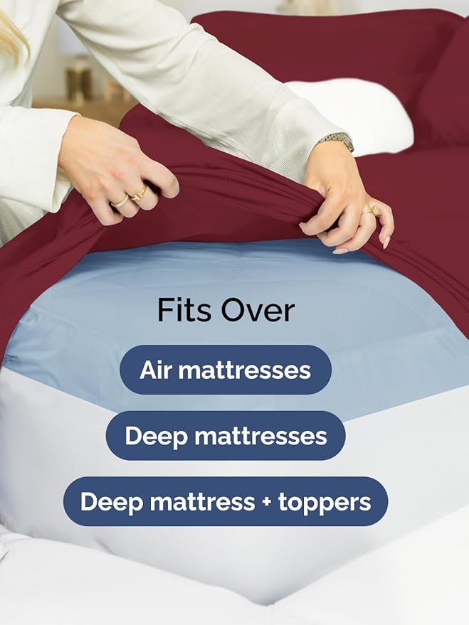 Extra Deep Full Sheet Set - 6 Piece Breathable & Cooling Sheets - Hotel Luxury Bed Sheets Set - Easy & Secure Fit - Soft, Wrinkle Free & Comfy Sheets Set - Burgundy Sheet Set with Extra Deep Pockets