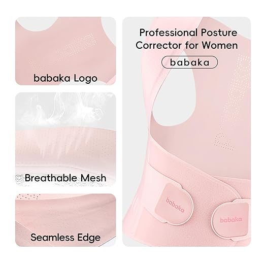 babaka Posture Corrector for Women, Invisible Lightweight Adjustable Back Brace for Upper and Lower Back Pain Relief, Hunchback, Hump, Scoliosis, Thoracic, Spine Corrector Under Clothes (Pink, Medium, Waist: 29''-35'')