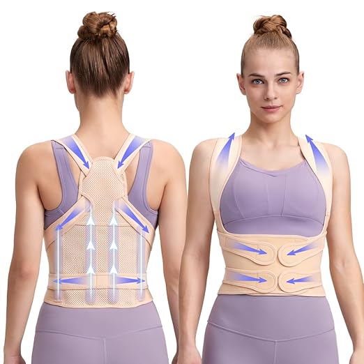 Fit Geno Back Brace Posture Corrector for Women and Men, Shoulder Straightener, Adjustable Full Back Support, Upper and Lower Back Pain Relief - Scoliosis, Hunchback, Hump, Thoracic, Spine Corrector (Multicolor, Small)