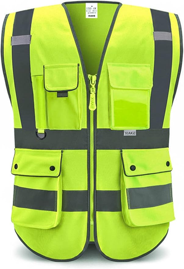 XIAKE Reflective Safety Vest for Men & Women High Visibility Class 2 Vest with Pockets Meets ANSI Standards