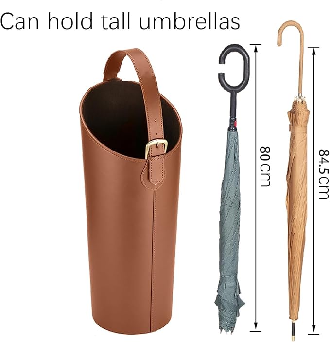 Indoor Entryway leather Umbrella bucket，Large Capacity Umbrella Storage stand，tall umbrella holder,For Hotel,Offices,home,Commercial(Brown)
