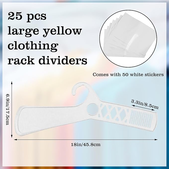 25 Pcs Large Closet Dividers and 50 Pcs White Blank Cards 18 Inch Clothing Rack Size Dividers for Hanging Clothes, White Garment Rack Tag for Clothes Organization