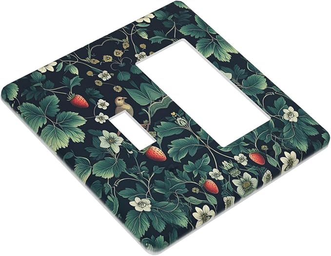 Outlet Covers Strawberry Birds Flowers Plant Morris Floral 1 Toggle 1 Rocker Combination Decorative Wall Plate Electrical Switch Plates Light Switch Cover Plate for Bedroom Farmhouse Decor
