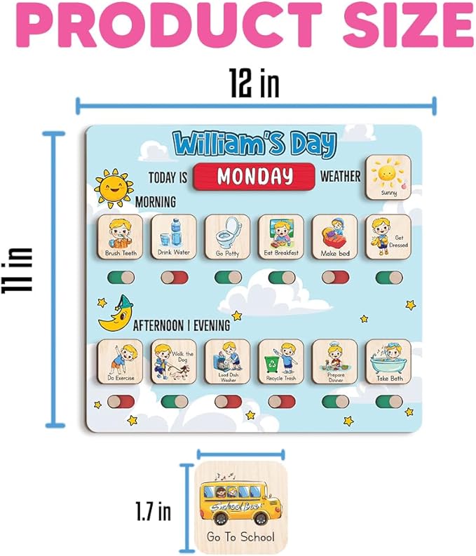 Wooden Chore Chart for Boys, Daily Routine Chart for Kids, Visual Schedule, Chore Reward Chart, Bedtime Morning Routine Chart for Toddlers (04)