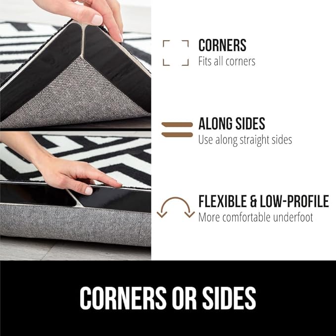 GORILLA GRIP 12 Pc Rug Gripper Pads Keep Area Rugs Corners from Curling, Reusable Double-Sided Stickers Holds Down Carpet in Place, Grips on Tile and Hardwood Floors Helps Prevent Sliding, Home Décor