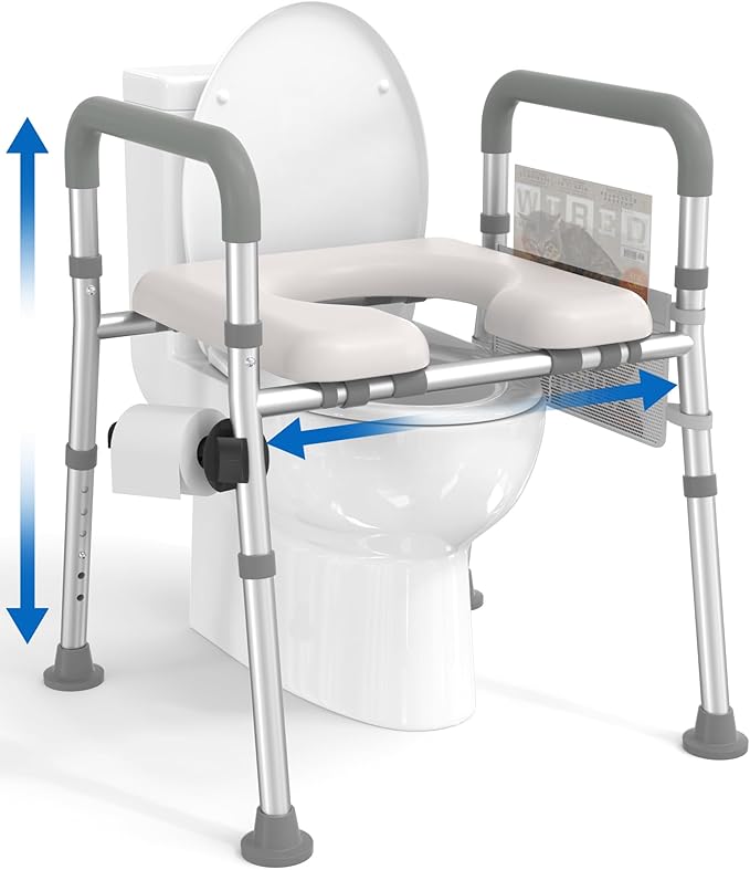 HOMLAND Raised Toilet Seat with Handles, Toilet Seat Riser for Seniors with Adjustable Height & Width, FSA HSA Eligible 400lb Handicap Elevated Toilet Seat for Elderly, Pregnant, Fit Any Toilet