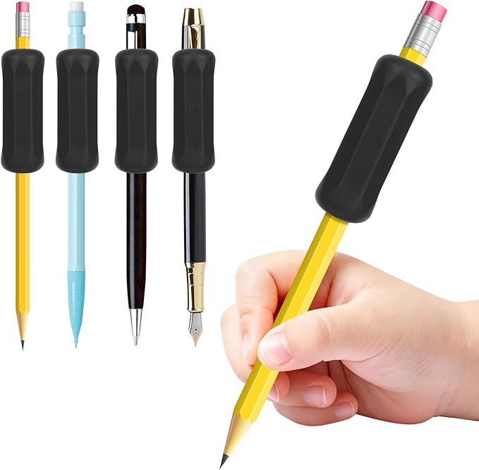 Weighted Pencil Grips 4 Pack, 1 oz Silicone Handwriting Aids for Kids & Adults, Writing Support for Dysgraphia, Autism, ADHD, Arthritis, Tremors, Grip Strength & Fine Motor Skills