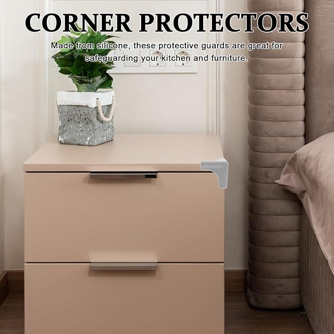 ARTIBETTER 4Pcs Grey Silicone Corner Protectors for Range Hood and Furniture, Anti-Collision Table Corner Guards for Home Safety and Edge Protection