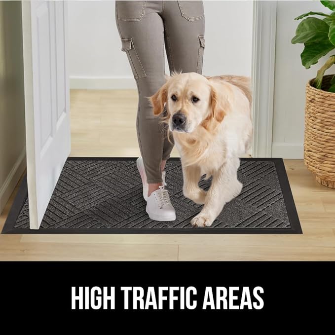 GORILLA GRIP 100% Waterproof All-Season WeatherMax Doormat, 47x35, US Designed Natural Rubber, Stain and Fade Resistant, Low Profile Indoor Outdoor Door Mats, Easy Clean Patio Mat, Gray Diamond