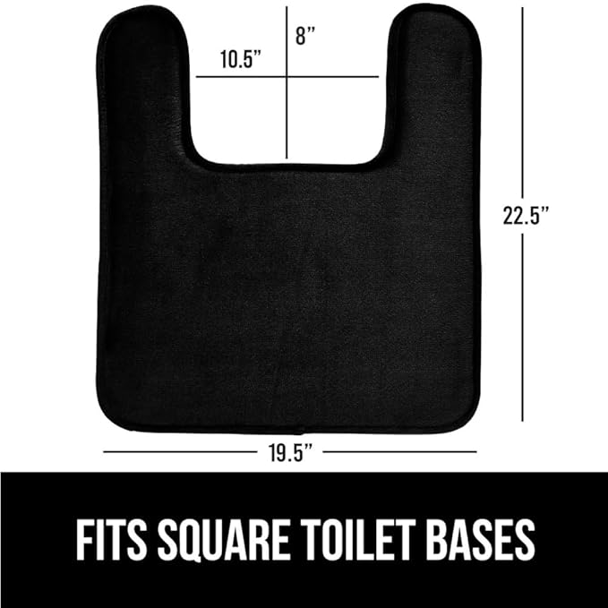 GORILLA GRIP Thick Memory Foam Toilet Rug for Bathroom, Square Shaped Washable, Soft Absorbent Velvet Topside Floor Mats, Machine Wash, Cushioned Luxury Rugs for Bath Room, 22.5x19.5, Black