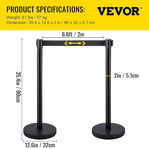 VEVOR Crowd Control Stanchions, 6-Pack Crowd Control Barriers with 3PCS 6.5FT Retractable Belts, Stanchion Posts Queue Pole for Crowd Control Barriers, Easy Assembly