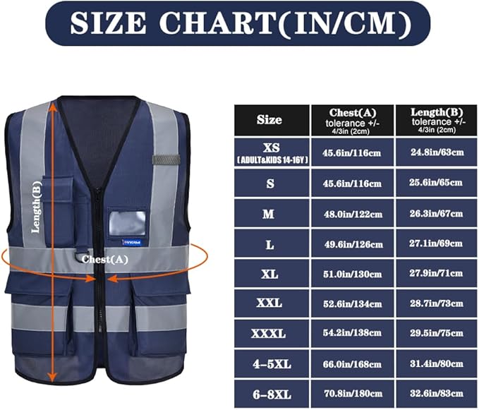 A-SAFETY Big and tall navy blue hi vis vest 4XL 5XL