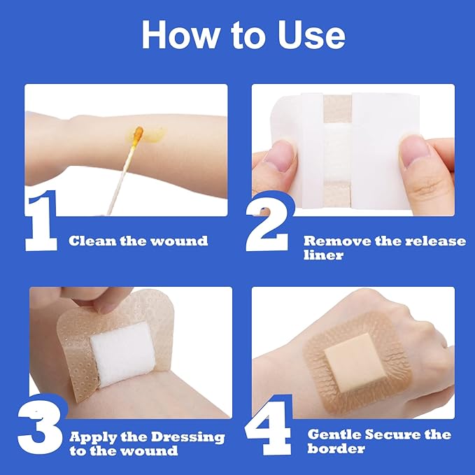 20 Count Silicone Foam Dressing Gentle Border 2 x 2 inch, Absorbent Silicone Bandages for Wounds, Waterproof Bed Sore Bandages Wound Dressing