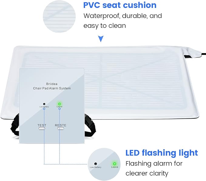 Chair Alarm for Elderly Dementia Patients, Briidea Chair Alarms and Fall Prevention for Elderly, Dual Protection of Lighting and Sound, Easy to Clean, Protecting The Safety of Wheelchair Users