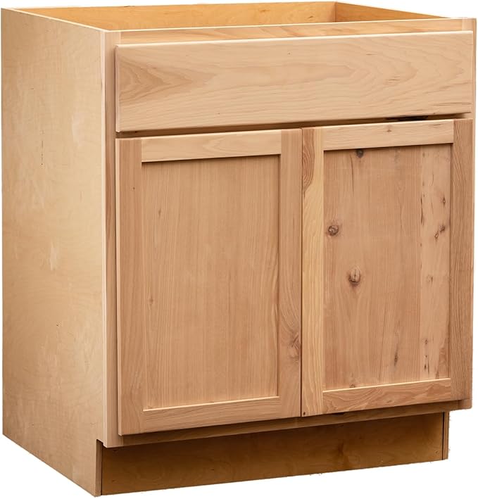 Quicklock RTA (Ready-to-Assemble) | Base Kitchen Cabinets - Shaker Style | Made in America (Raw Hickory, 30" Wx34.5 Hx24 D Base)