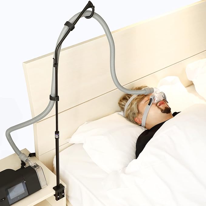 LONYEON CPAP Hose Holder - Height Adjustable Hose Lift, Removable and Foldable - Hose Support Hanger Provide 2 Clamping Sides Prevents Avoid Tangling, Blockage and Leakage, Black