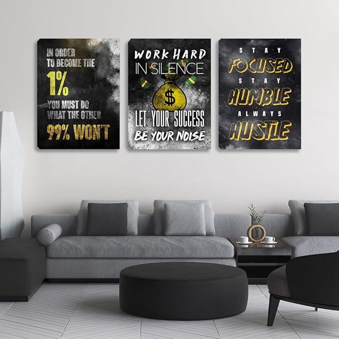 Motivational Canvas Wall Art Inspirational Entrepreneur Hustle Poster Prints Art Office Decor Work Hard Quotes Poster Pictures Framed Artwork Decor for Office Workplace Living Room(60''Wx 28''H)