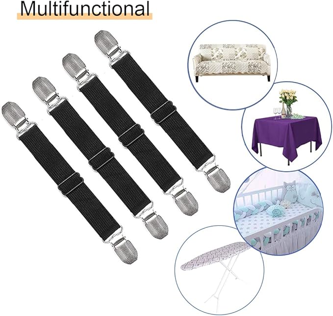 4Pcs Adjustable Crisscross Fitted Sheet Band Straps Grippers Suspenders (4pcs-Black)