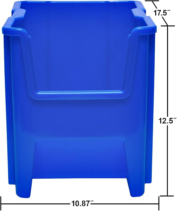 Akro-Mils 13014 Stak-N-Store Heavy Duty Stackable Open Front Plastic Storage Container Bin, (17-1/2-Inch x 11-Inch x 12-1/2-Inch), Blue, (4-Pack)