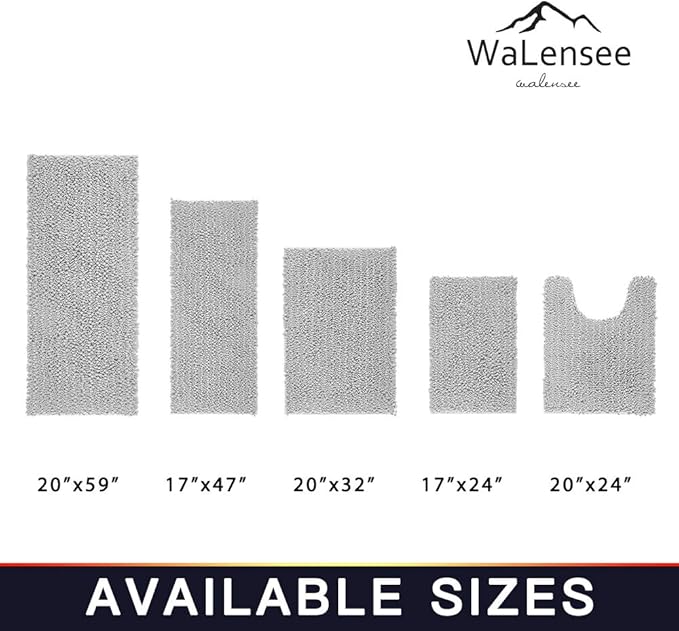 Walensee Bathroom Rug Non Slip Bath Mat (24x17 Inch Light Grey) Water Absorbent Super Soft Shaggy Chenille Machine Washable Dry Extra Thick Perfect Absorbant Best Small Plush Carpet for Shower Floor