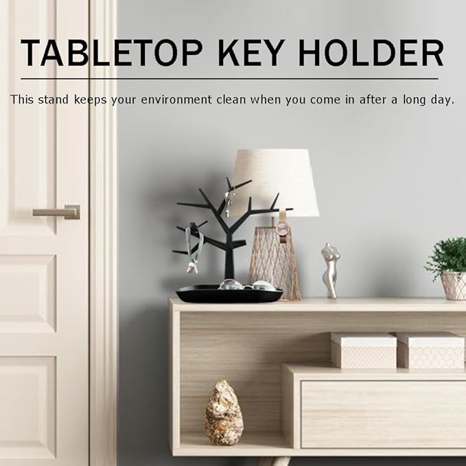 Tabletop Key Holder Stand Tree Key Rack,Stand Jewelry Display Necklace Ring Earring Holder Rack,Jewelry Organizer Tray Home Decor for Home Entryway