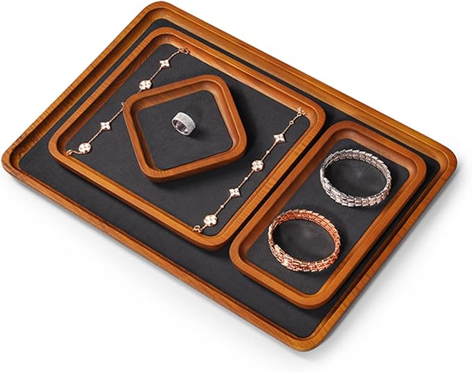 Oirlv Solid Wood Jewelry Tray Jewelry Display Holder Showcase Watch Display Organizer (Medium, Grey)
