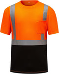 High Visibility Shirts Quick Dry Safety T Shirts with Reflective Strips and Pocket Short Sleeve Mesh Hi Vis Construction Work Class 2 Shirt for Men/Women Black Bottom Orange,3XL