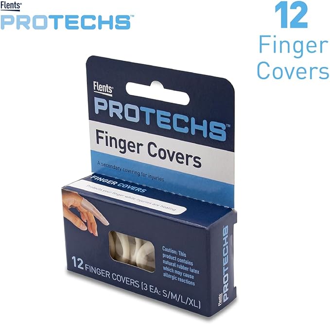 Flents First Aid Finger Covers, 12 Count, Small, Medium, Large, X-Large, Protects Finger While Healing From Injury (3 Pairs Each of S/M/L/XL) (69626)