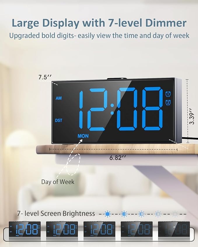 Loud Alarm Clock for Heavy Sleepers,RGB Vibrating Alarm Clock with Bed Shaker,3-level Vibrator,Dual Alarms,Weekday/Weekend,Dimmer,Volume,USB Phone Charger,Snooze,Plug in Clock with Memory Function