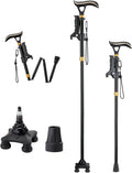 Walking Cane Folding Collapsible Adjustable Stability Balance Aluminum with Light Alarm for Seniors Women Men Black