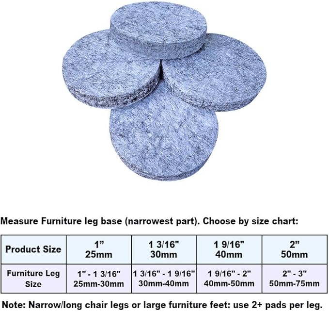 No Lost Pads! Felt Chair Leg Glides for Hard Floors – Easy Glide, Scratch Protection, Chair Feet, Not Adhesive Backing | 25mm (1") Round, 80 Pcs