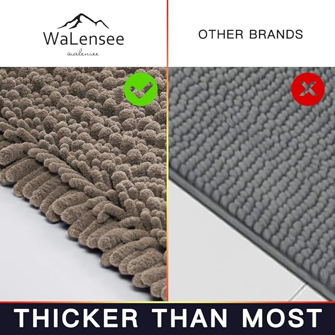 Walensee Large Bathroom Rug Non Slip Bath Mat (24x60 Inch Taupe) Water Absorbent Super Soft Shaggy Chenille Machine Washable Dry Extra Thick Perfect Absorbant Best Plush Carpet for Shower Floor