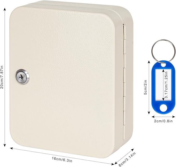 KYODOLED Key Cabinet Wall Mount, Locking Key Organizer, Key Storage Lock Box with Key, Key Management with 20 Key Hooks & Tags Key Labels, 7.87" x 6.29" x 3.14" (Beige, 20 Key)