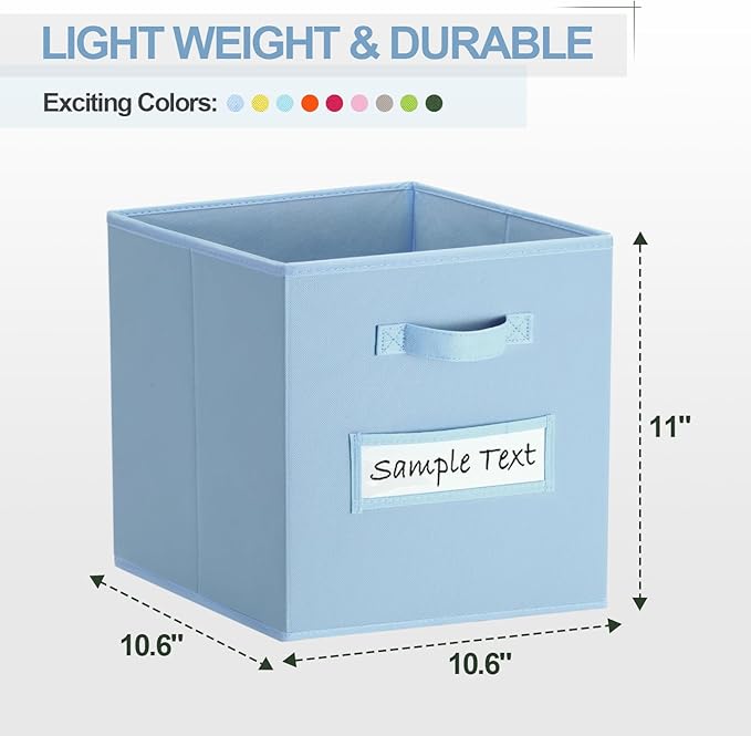 artsdi Fabric storage cubes (8 Pack) 11 Inch Cube Storage Bin, cube organizer bins with 8 Labels Window Cards & a Pen, Foldable cube organizer bins and Storage Box, Pastel Blue