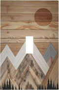 Wooden Planks Mosaic Snow Mountain Sun Decorative Light Switch Cover 1 Gang Single Toggle Device Electrical Faceplate Switchplates Decorator Outlet Wall Plate for Farmhouse Home Decor