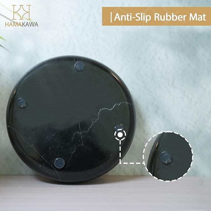 Natural Marble Soap Dish, Black Round Jewelry Dish 4.5 inch, Limestone Shower Soap Holder, Modern Stone Sponge Holder with White Stripe, Obsidian Bar Soap Saver Tray for Bathroom, Kitchen