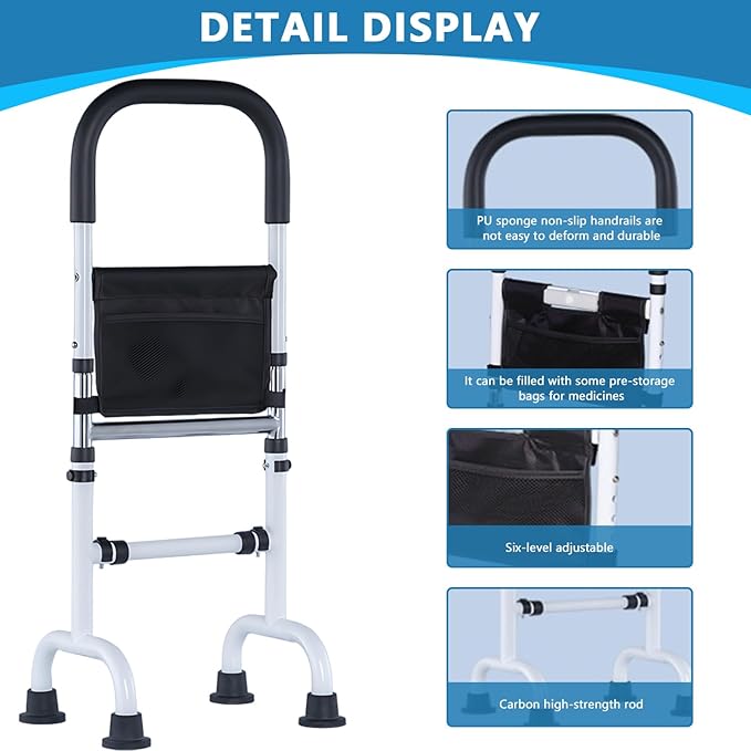 Standing Aid for Elderly, Adjustable Height Carbon Steel Walking Aids for Seniors with Anti-Slip Suction Foot Pads, Thickened and Enhanced Load-Bearing Mobility Aids for Bed, Couch, Chair, Toilet