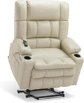 MCombo Dual Motor Power Lift Recliner Chair for Elderly, Lay Flat Lift Chair with Heat and Massage, Oversized Lift Recliner for Big and Tall, Faux Leather R7891 (Cream White, Oversized)
