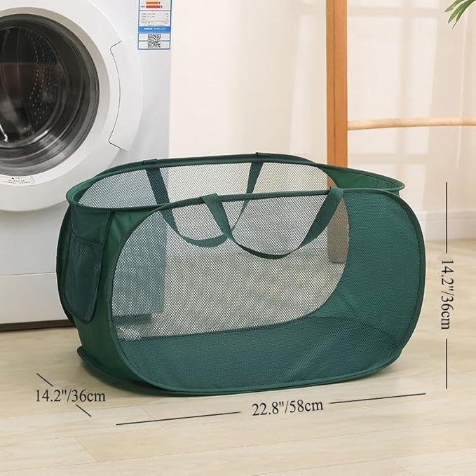 4 Piece Popup Mesh Laundry Basket Durable Handles Collapsible Laundry Baskets Folding Clothes Pastic Hamper for Laundry Room College Dorm (Navy Blue)